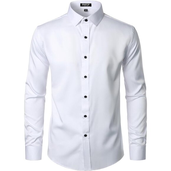 Men's Stretch Wrinkle Free Dress Shirts Long Sleeve Slim Fit Button Down Shirt - Picture 2 of 7